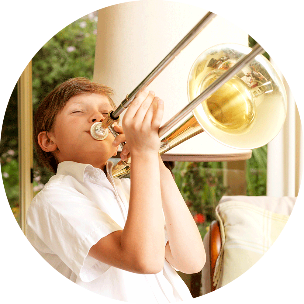 Student playing a trombone